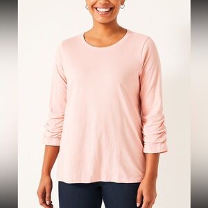 E.L.I Pink Pima Cotton Ruched Sleeve Top
